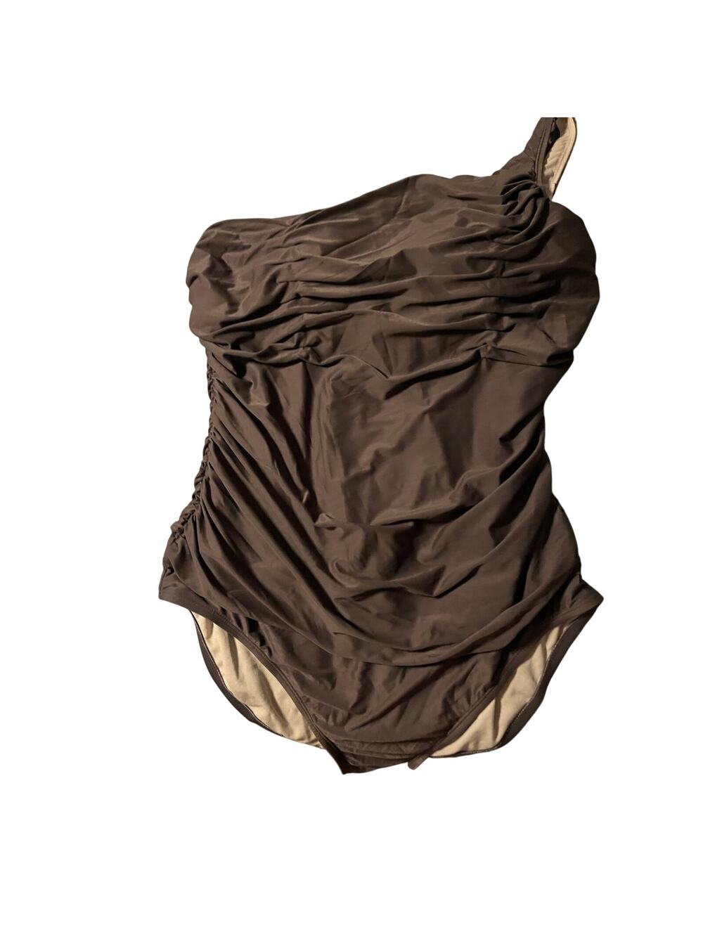 Merona Women's XL Brown One-Piece Swimsuit Ruched Tummy Control Swimwear